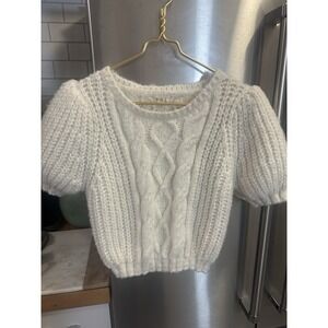 Pol Cable Knit Cropped Sweater With An Exaggerated‎ Puffed Sleeves, Size S